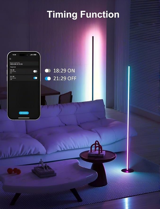 Corner Floor Lamp, Upgraded Corner Lamp APP and Remote Control, 16 Million Colors and Warm White, Music Sync, Timing Function, Color Changing Ambient Light for Living Room Bedroom Gaming - Image 5