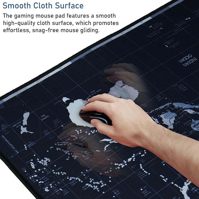 Large Extended Gaming Mouse Pad with Stitched Edges,(35.4X15.7In) Durable Non-Slip Natural Rubber Base, Waterproof Computer Keyboard Pad Mat for Esports Pros/Gamer/Desktop/Office/Home, Map - Image 5