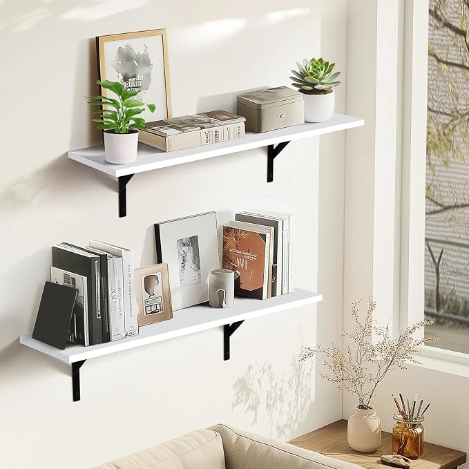 Tectocker-DOU 31.5" Long Floating Book Shelves for Wall, Heavy Duty, White - Image 2