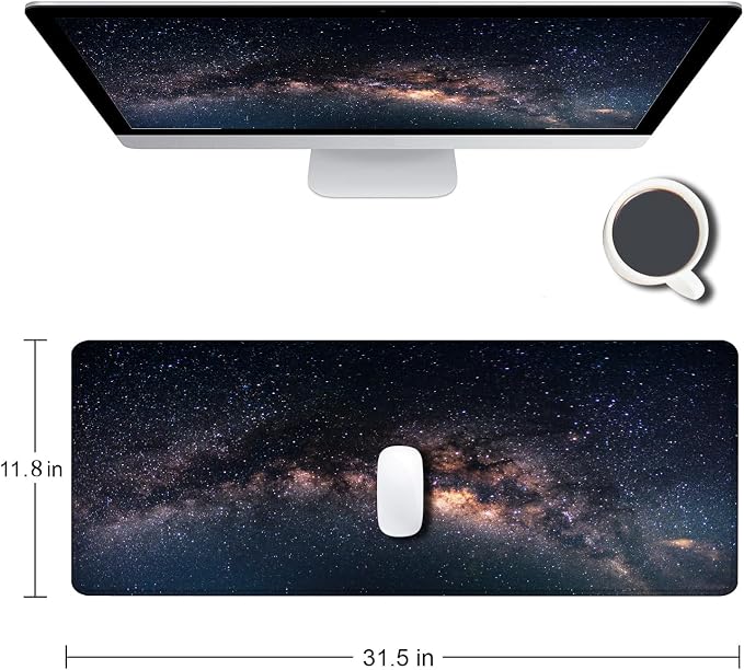 Large Gaming Mouse Pad with Stitched Edges, Galaxy Desk Mat, Extended XL Keyboard Pad, Non-Slip Rubber Base Desk Pad for Keyboard and Mouse, 31.5X11.8 inch - Image 2