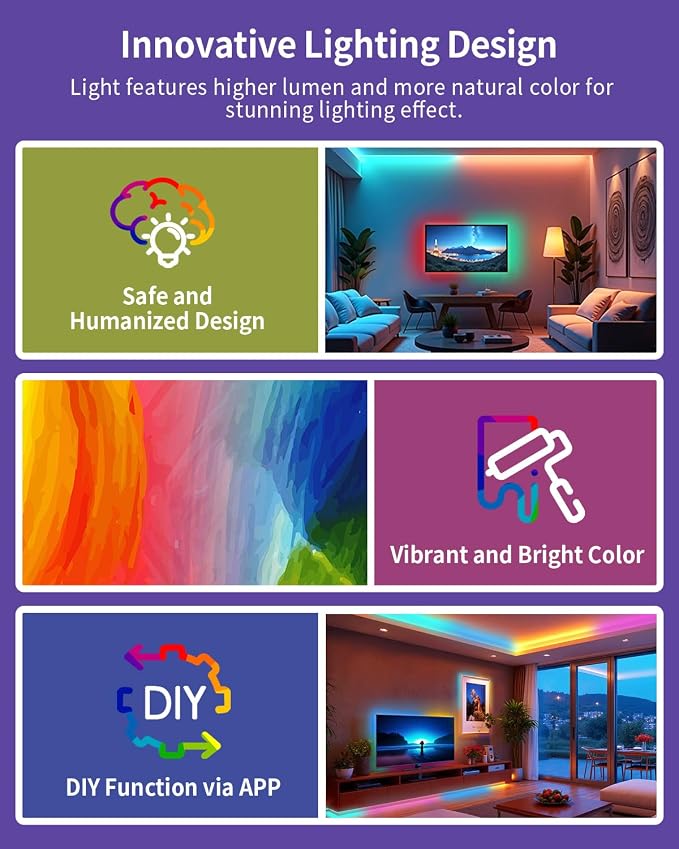 RGB+IC LED Strip Lights, Smart Bluetooth LED Light for Bedroom, Color Changing LED Strips with 44 Scene Modes, Segmented Control, for Room, Party, Festival, Gathering (105ft) - Image 4