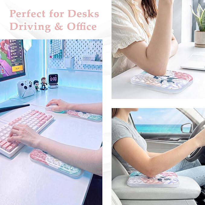 Ospelelf Desk Elbow Rest Pads, Gel Arm Rest Pad Support for Keyboard | Ergonomic Support for Computer Typing & Mouse, Office Home Use, Heat Resistant, Pink Plant - Image 7