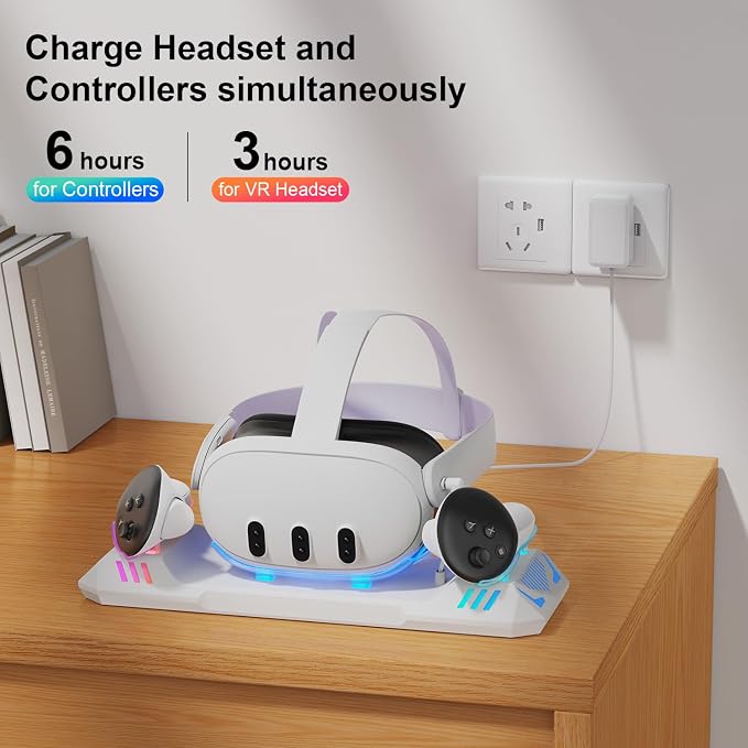 Charging Dock for Meta Quest 3S/Quest 3, Charging Station for Oculus Quest 3 VR Headset & Controllers, with 2 Rechargeable 2100mAh Batteries, USB-C Charger and Cable, Supports LED Indicator - Image 2