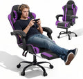 MoNiBloom Gaming Chair, Footrest & Lumbar Support, Height Adjust, Purple | Headrest & Lumbar Support, Ergonomic Computer chair, for Adult Teen Office or Gaming,Swivel game chair, leather gaming chair by Monibloom