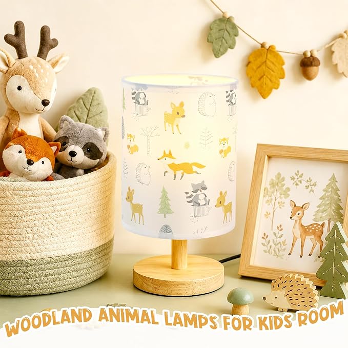 Animal Table Lamp for Bedroom Kids Bedside Lamp with Linen Wooden Nightstand Cartoon Nursery Lampshade for Boys Girls Room Decor - Image 6