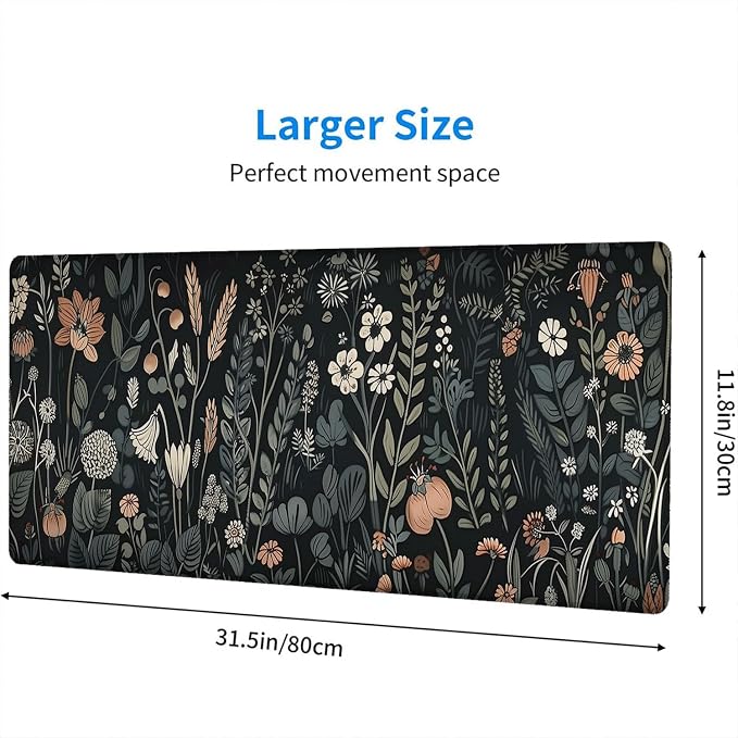Floral Gaming Mouse Pad Desk Pad Aesthetics Flower Plant Weeds XL Mouse Pad Large Mousepad Extended Laptop Keyboard Mat Gaming Desk Pad Mouse Mat Office Computer Keyboard Laptop Home 31.5"x11.8" - Image 2