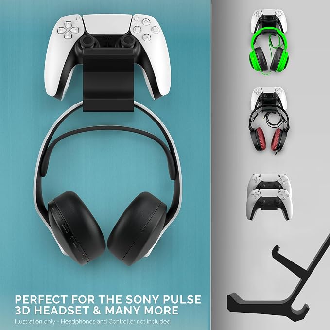 Linkidea Controller & Headset Wall Mount, Compatible with PS5, PS4, Xbox Series X|S, Xbox One, Wall Holder for Gaming Controllers and Headphones, Black - Image 3