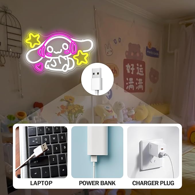 Anime Neon Sign Anime Neon Light Up Signs for Wall Decor Cartoon LED Signs for Bedroom Girls Room Home Cute Neon Wall Signs Decoration Gifts for Kids Children - Image 6