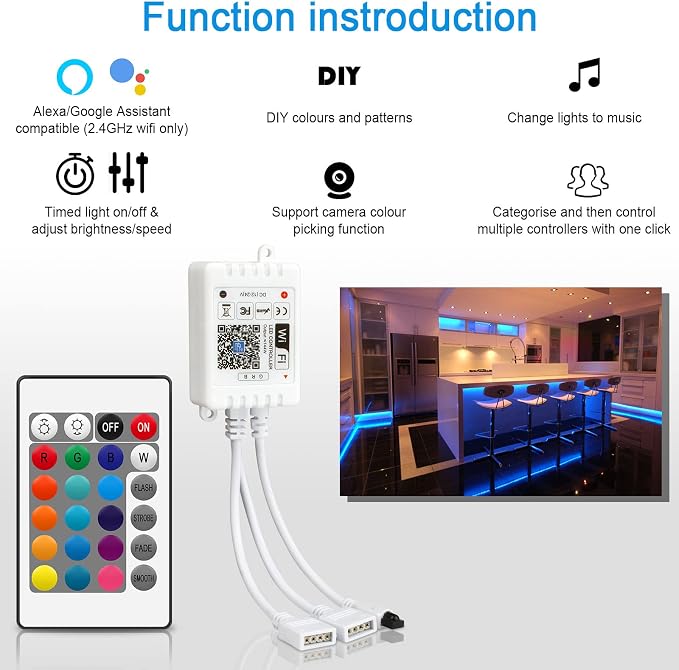 Smart WiFi RGB LED Light Strip Remote Controller, 24 Key Wireless Control - Image 8