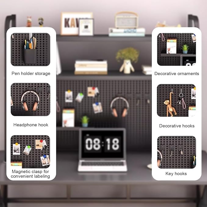 Computer desk with pegboard, gaming table with storage shelf, equipped with installation tools, modern study desk, suitable for home office bedroom storage(Black,75cm) - Image 6