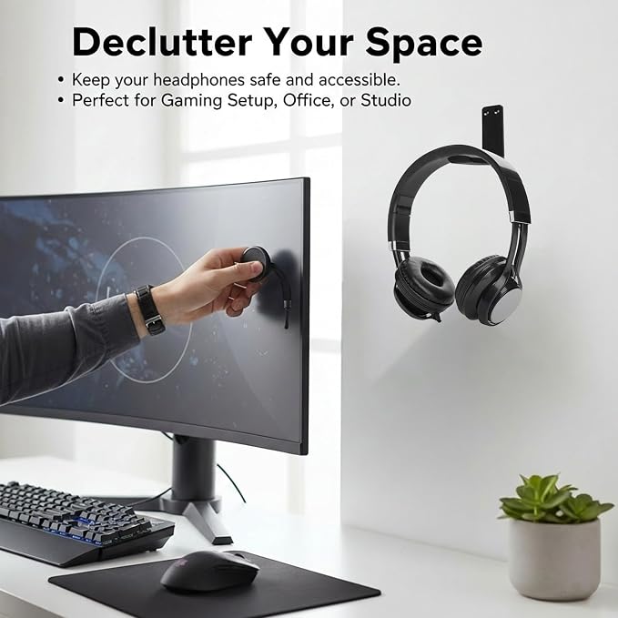 Heavyrain 2PCS Under Desk Headphone Hanger | Storage Hook Metal Desk Edge Hook Hanger with Clamp-On Design (Medium) - Image 9