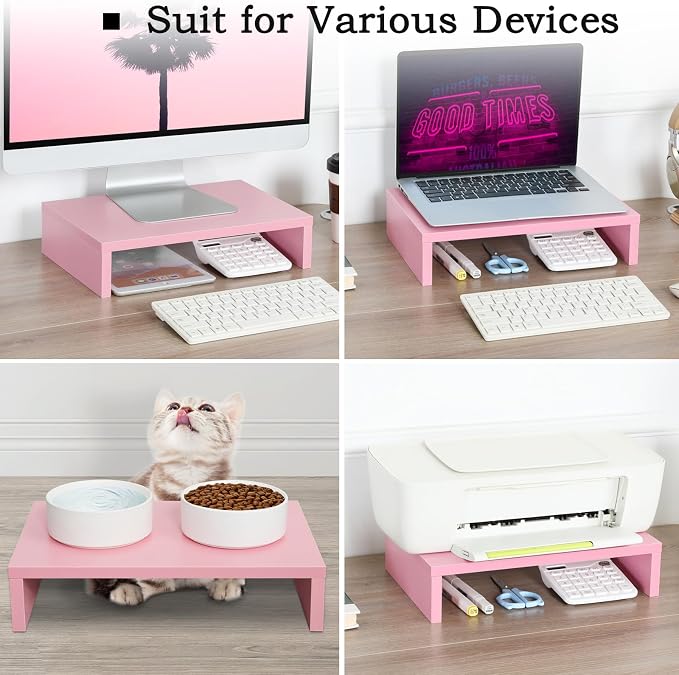TEAMIX Pink Monitor Stand Riser - 2 PackS, Wood | Dual Stand for 2 monitors. Holds 80 lbs, Stack or Separate Adjustable Use, Fits laptop, TV, PC. For Home Office, Gaming - Image 6