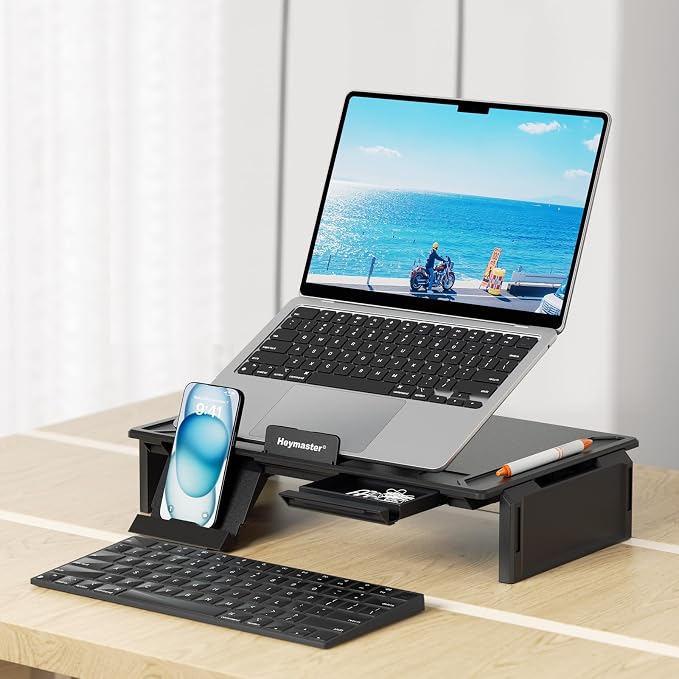 Heymaster Ergonomic Monitor Stand Riser, Laptop Stand Foldable Muti-Angle Adjustable Portable Foldable Stand with Heat-Vent Compatible with MacBook, Air, Pro, Surface Laptop (9-17 inches) (Black) - Image 8