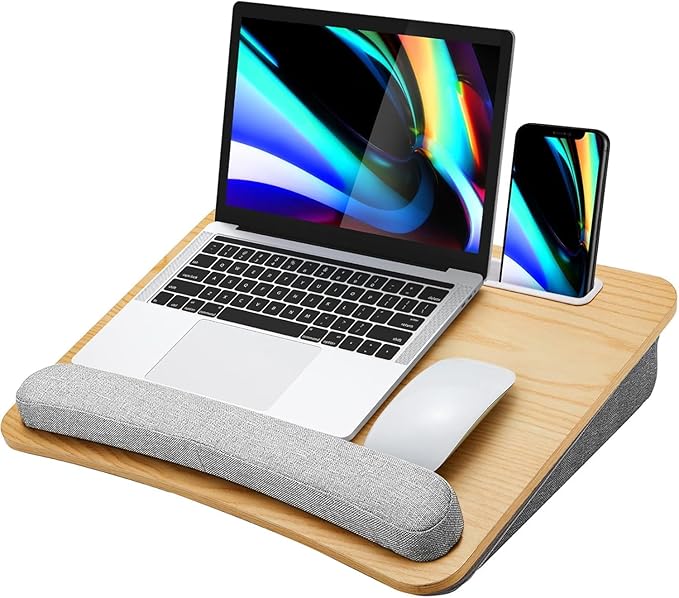 HUANUO Laptop Lap Desk with Cushion, Fit up to 15.6" Laptop, Light Wood by HUANUO