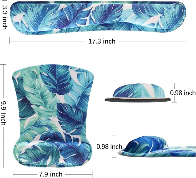 Keyboard Wrist Rest Pad Ergonomic Mouse Pad Set, ToLuLu Mouse Pad for Computer Laptop, Non Slip Mousepad Keyboard Wrist Support with Raised Memory Foam for Easy Typing Pain Relief, Tropical Leaf - Image 5