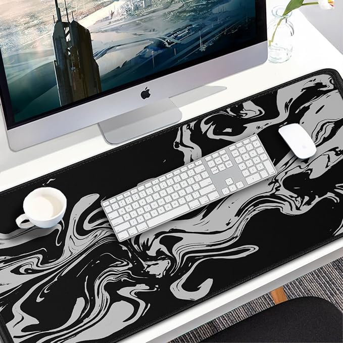 Gaming Mouse Pad, 31.5x15.7 inch Large Extended Computer Keyboard Mouse Mat, Water Resist Non-Slip Mousepad Rubber Base Long XXL Desk Mouse Pad for Gaming, Office & Home, Marble White - Image 7