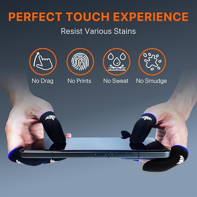 24 Pack Mobile Phone Gaming Thumb Sleeve,JWH Finger Cots Compatible with All Touchscreen Devices,Blue Edge,0.3mm Superconducting Nanofibers,Dedales Gamer (Black (24pack,Storage Box)) - Image 5