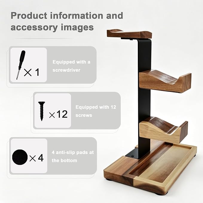 Acacia Wood Gaming Headset Stand & Dual Controller Holder, Solid Wood Desk Organizer Compatible with PS5, Xbox, Switch, Over-Ear Headphones, Gamer Gift for Men - Image 8