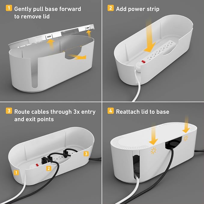 D-Line Cable Management Box, Power Strip Holder, Floor Outlet Hiders, Desk Cord Organizer, Cover TV Wires, Wire Storage – 16.5 in (Length) x 6.5in (Width) x 5.25in (Height) - Large, White - Image 9