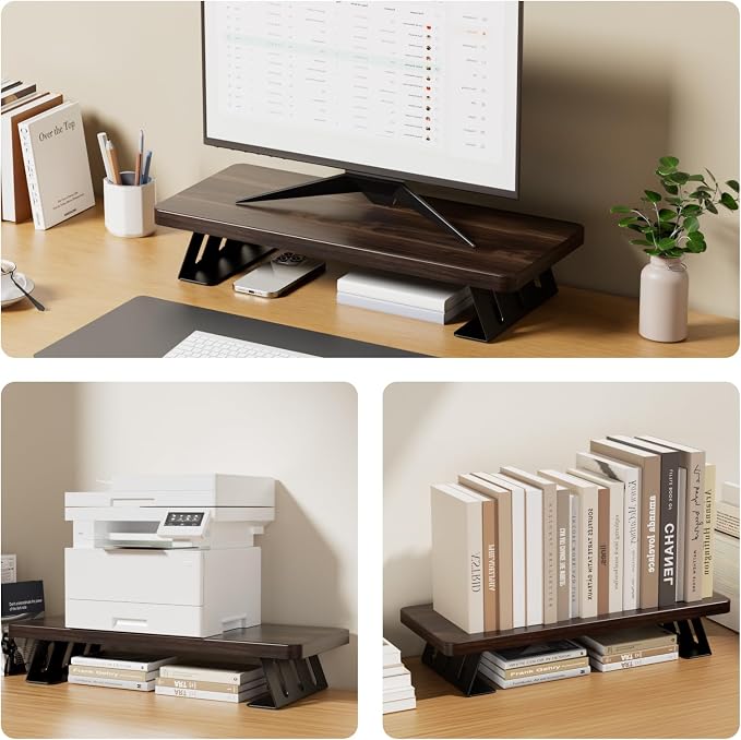 Monitor Stand – 24 Inch Wood Monitor Riser, Holds Up to 220 Lbs, Perfect as a Printer Stand or Laptop Riser, Desktop Shelf for Home Office & Gaming Setup-Dark Walnut - Image 5