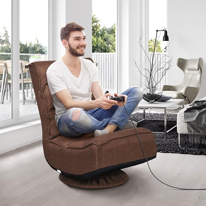 GIANTEX 360 Degree Swivel Gaming Chair, 6 Position Adjustable (Coffee) | Folding Floor Chair, 300lb Spring Support, Comfortable Padded Backrest, Lazy Sofa Chair Game Rocker for Teens Adults - Image 4