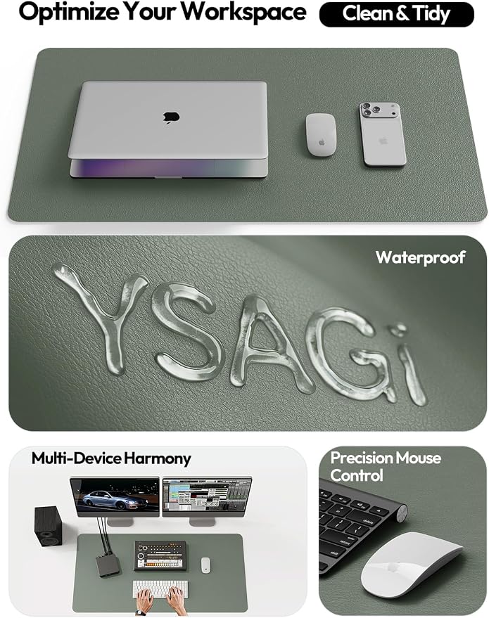 YSAGi Leather Desk Protector, Office Mat, Large Mouse Mat, Non-Slip PU Leather Blotter, Laptop Desk Mat, Waterproof Writing Pad for Office and Home(Dark Green, 63" x 17.2") - Image 8