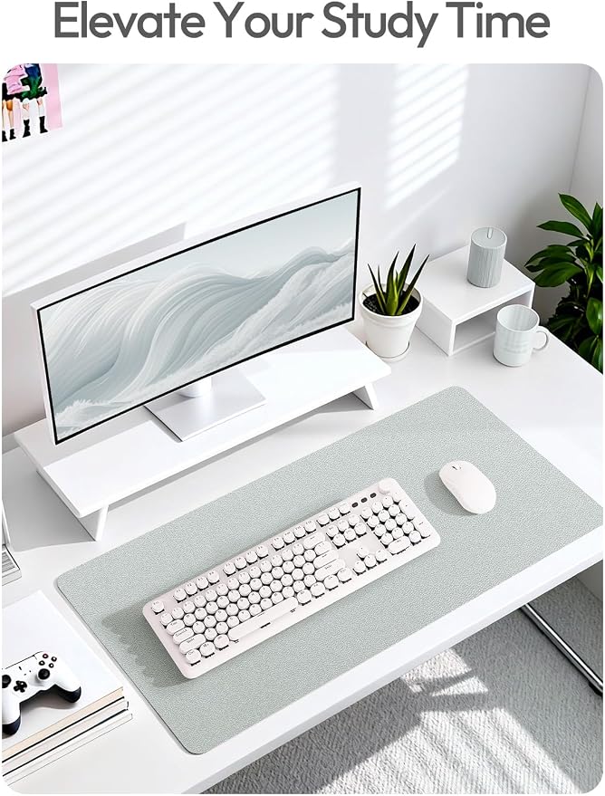 YSAGi Leather Desk Pad Protector, Office Desk Mat, Large Mouse Pad, Non-Slip PU Leather Desk Blotter, Laptop Desk Pad, Waterproof Desk Writing Pad for Office and Home (Silver, 23.6" x 13.8") - Image 6