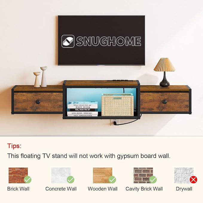 Snughome Floating TV Stand, Floating Entertainment Center for TVs up to 60" - Image 7