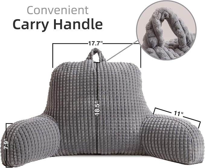 A Nice Night Grey 18.5" Bed Wedge Reading Pillows with Arms for Sitting - Image 2