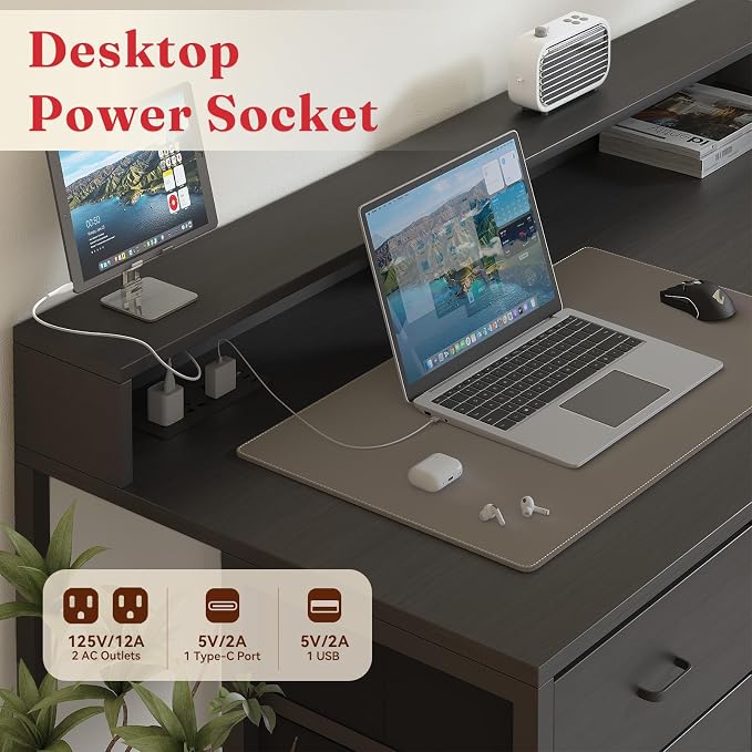 Gaming Desk with Storage Drawers, Computer Desk with Shelves & Charging Station, Corner Writing Table with Pegboard for Small Space, Home Office Desk, Black - Image 5