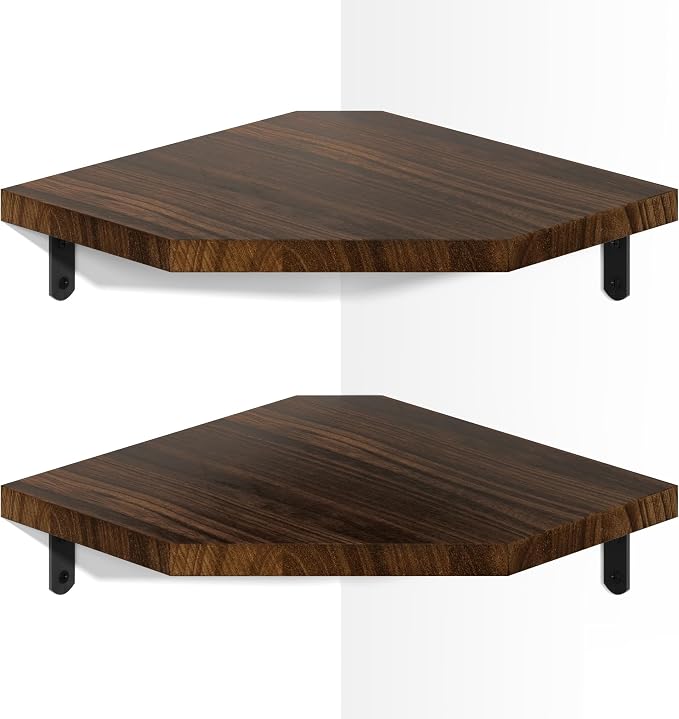 Alsonerbay Pine Wood Corner Shelves with Cord Hole 2-Pack, Carbonized Black by Alsonerbay