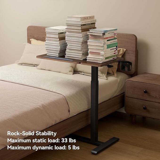 Overbed Bedside Table with Wheels, Pneumatic Adjustable Medical Tilt Top Hospital Bed Table Over The Bed, Rolling Laptop Desk, Mobile Standing Desk for Hospital and Home Use, Walnuts - Image 7