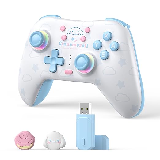Kuitmor Cinnamoroll Dog Switch Pro Controller, Cute Hall Effect Wireless Gamepad No Drift for Switch 2/Switch/OLED/Lite, PC/Steam, Android, iOS, Bluetooth + Wired, Turbo, Back Buttons, 6-Aixs Gyro, Wake-up, RGB (Blue, With Receiver) by Kuitmor