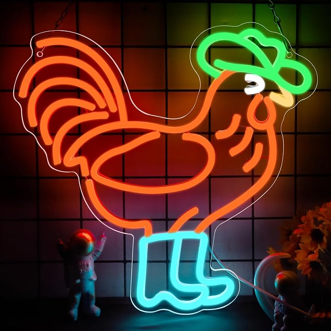Cowboy Rooster Neon Sign for Wall Decor Cowboy Cock Neon Light Sign by FTMGGDG