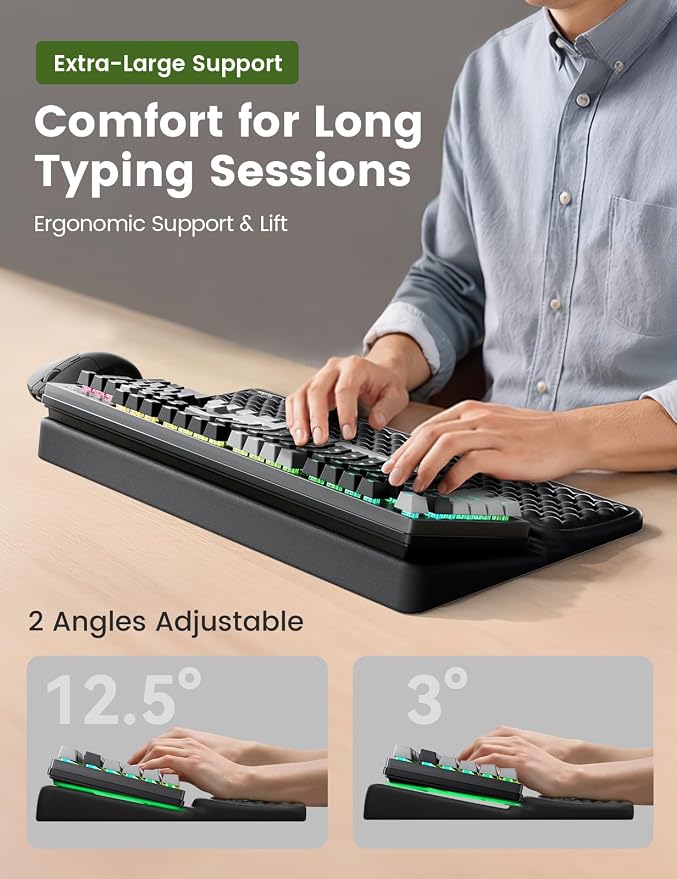 Vaydeer Extra-Large Keyboard Wrist Rest, Ergonomic Keyboard Stand with Wrist Rest, Ergonomic Keyboard Riser with Soft Memory Foam Cushion for Typing, Gaming, Home Office, Carpal Tunnel Pain Relief - Image 6