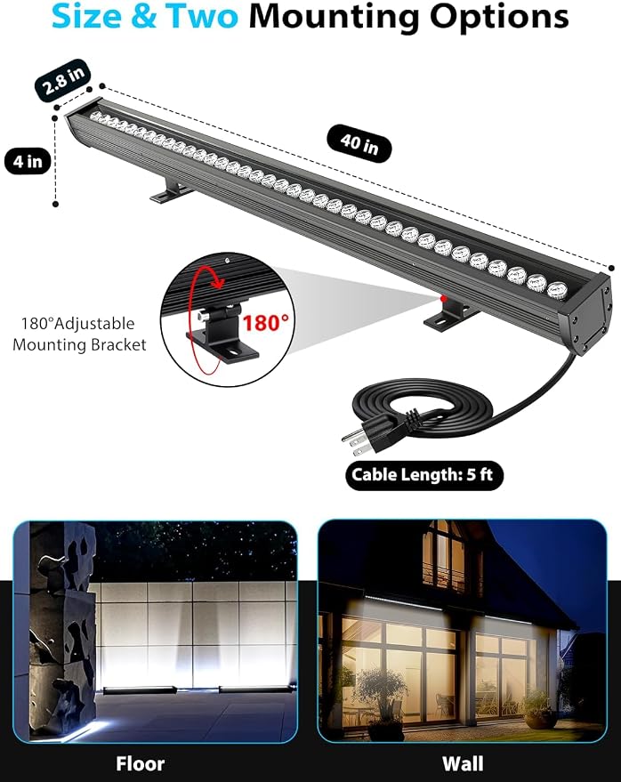 54W Wall Washer Light 40'' 6000K 120V IP67 Waterproof Plug-in - Image 9
