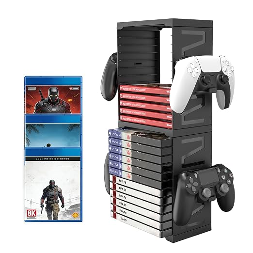 ASFSKY Video Game Storage Tower, 24-Game Organizer with 4 Controller Hooks by ASFSKY