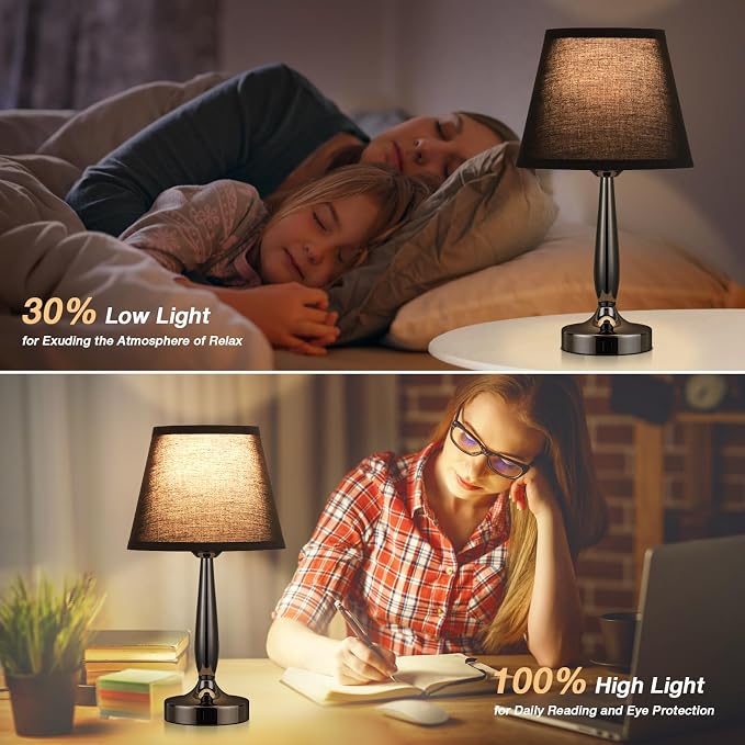Kakanuo Touch Bedside Lamp for Bedroom with USB C Port, Small Touch Table Lamp with 2 USB Charging Ports, 3 Way Dimmable Nightstand Lamp for Living Room and Office - Black (LED Bulb Included) - Image 6