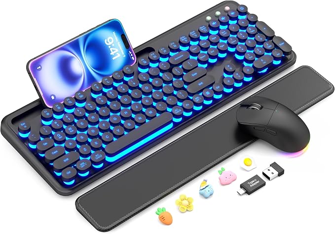 Wireless Keyboard and Mouse, Backlit Typewriter with Magnetic Wrist Rest by SABLUTE