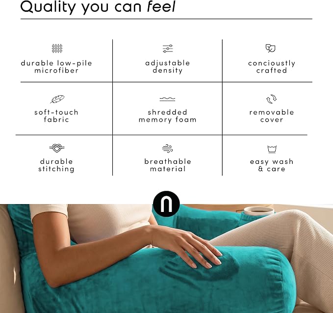 Nestl Reading Pillow for Bed, Back Pillow for Sitting Up in Bed, Teal | 14” Backrest Pillow for Teens & Kids, Adjustable Support, Shredded Memory Foam Fill, OEKO-TEX, Use for Couch, Sofa, and Floor - Image 6