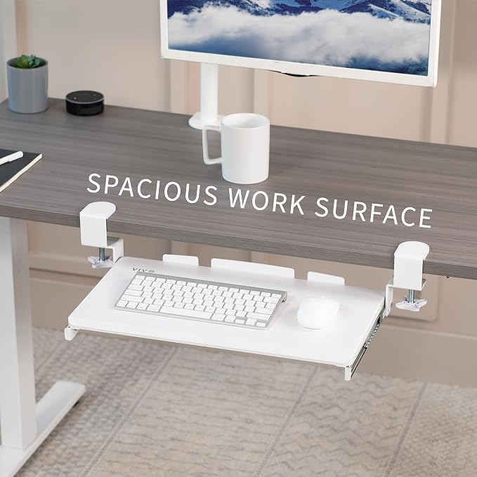 VIVO Small Keyboard Tray, Under Desk Pull Out with Extra Sturdy C Clamp Mount System, 20 (26 Including Clamps) x 11 inch Slide-Out Computer Platform Drawer, White, MOUNT-KB05ES-W - Image 6