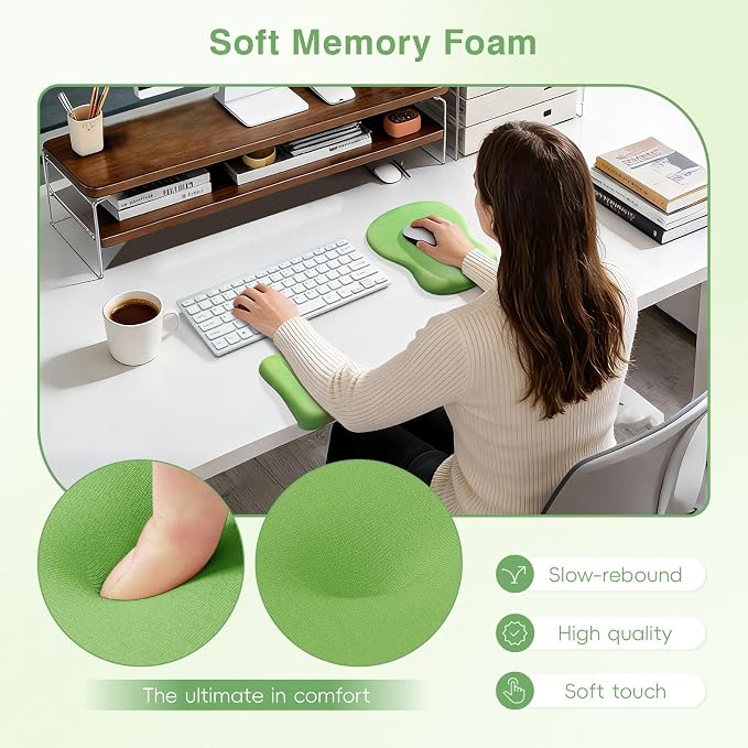 Ospelelf Mouse Pad with Wrist Rest Set Foam L-Shaped Desk Elbow Pad Ergonomic Desk Edge Cushion Anti-Slip Rubber Bottom Office Women Desk Accessories for Computer, Laptop and Gaming, Dark Green - Image 4