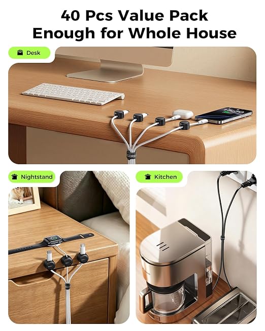 Rocoren 50‑Pack Rotatable Cable Clips & Cord Straps Cable Management Kit - Image 4
