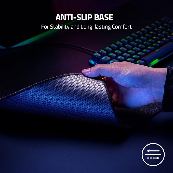 Razer Strider Hybrid Mouse Mat with a Soft Base & Smooth Glide, Black, L | Firm Gliding Surface, Anti-Slip Base, Rollable & Portable, Anti-Fraying Stitched Edges, Water-Resistant, Large - Image 3