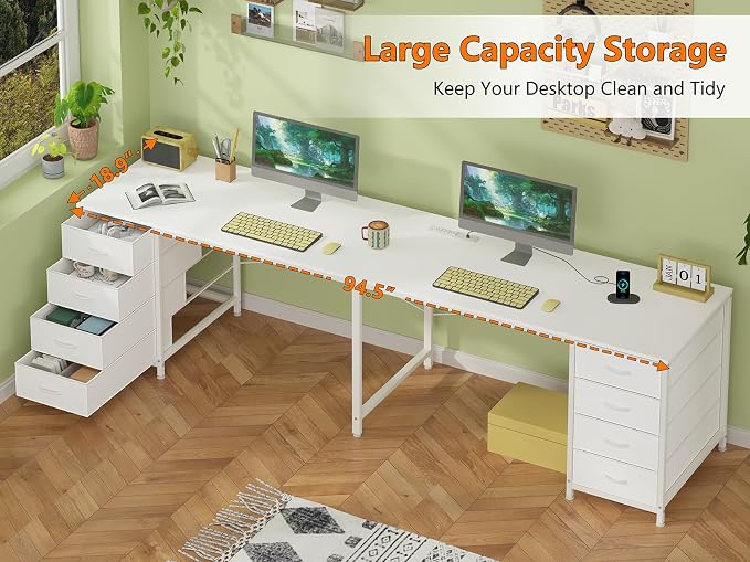 95" 2 Person Desk with 8 Fabric Drawers for Home Office, Living Room - Image 3