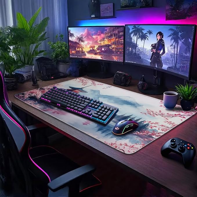 Japanese Cherry Blossom Large Gaming Mouse Pad Desk Mat 31.5x15.7 | Extended Mousepad, Non-Slip Rubber Base , Stitched Edges, for Computer/Laptop/Office/Home - Image 3