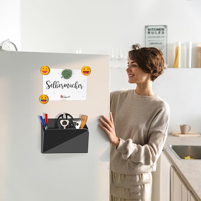 Dry Erase Marker Holder with 3 Compartments, Wall Mounted Magnetic Marker Organizer for Whiteboard, Fridge, Locker, Pen Holder, Acrylic Pencil Holder, Black - Image 6