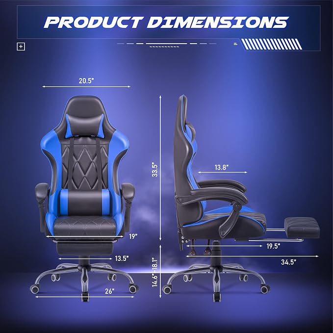 Homall Gaming Chair, Computer Chair with Footrest and Massage Lumbar Support, Ergonomic High Back Video Game Chair with Swivel Seat and Headrest (Blue) - Image 3