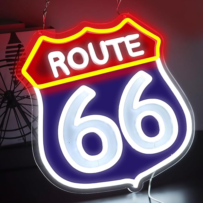 Route 66 Neon Signs,LED Vintage 66 Road Lights, Room Decor for Garage,Home, Room, Man Cave, Party, Birthday Gift for Family Friends Kids-12.64×12.2 IN-USB Powered-Acrylic - Image 4