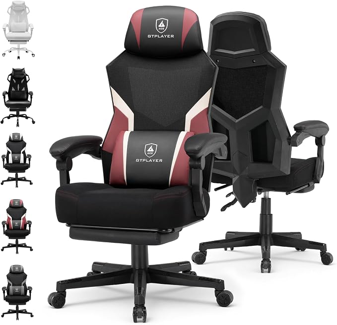 GTPLAYER Computer Chair with Adjustable Footrest, Ergonomic Gaming Chair with Headrest and Lumbar Support, Breathable Mesh Office Chair for Adults, High Back Reclining Desk Chair for Gaming and Office by GTPLAYER